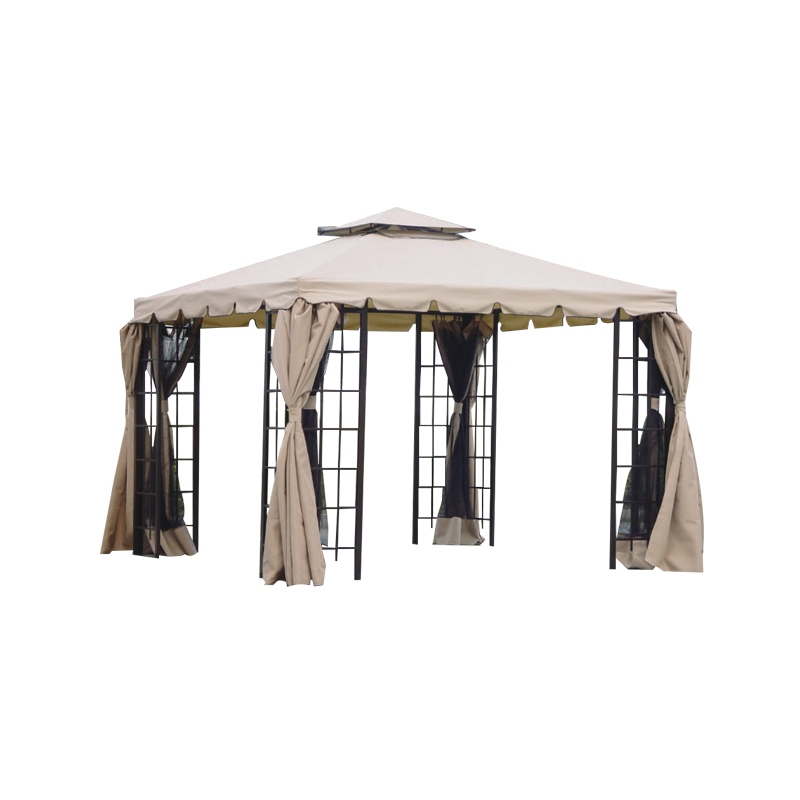 Metal Frame Double Top Patio Gazebo With Netting Curtains