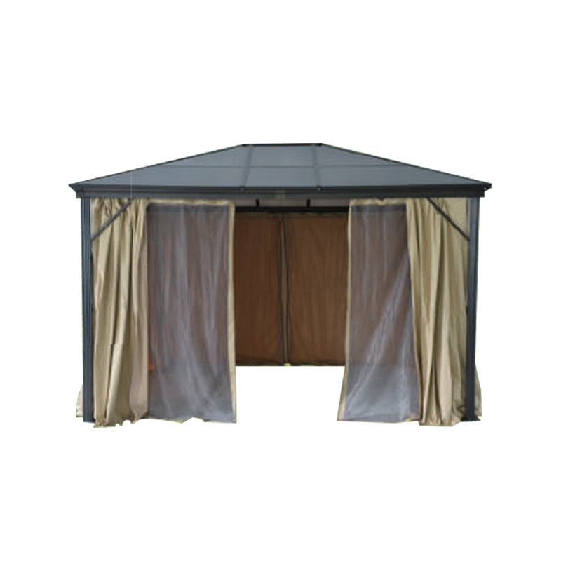 Outdoor Hardtop Gazebo With Netting Curtains
